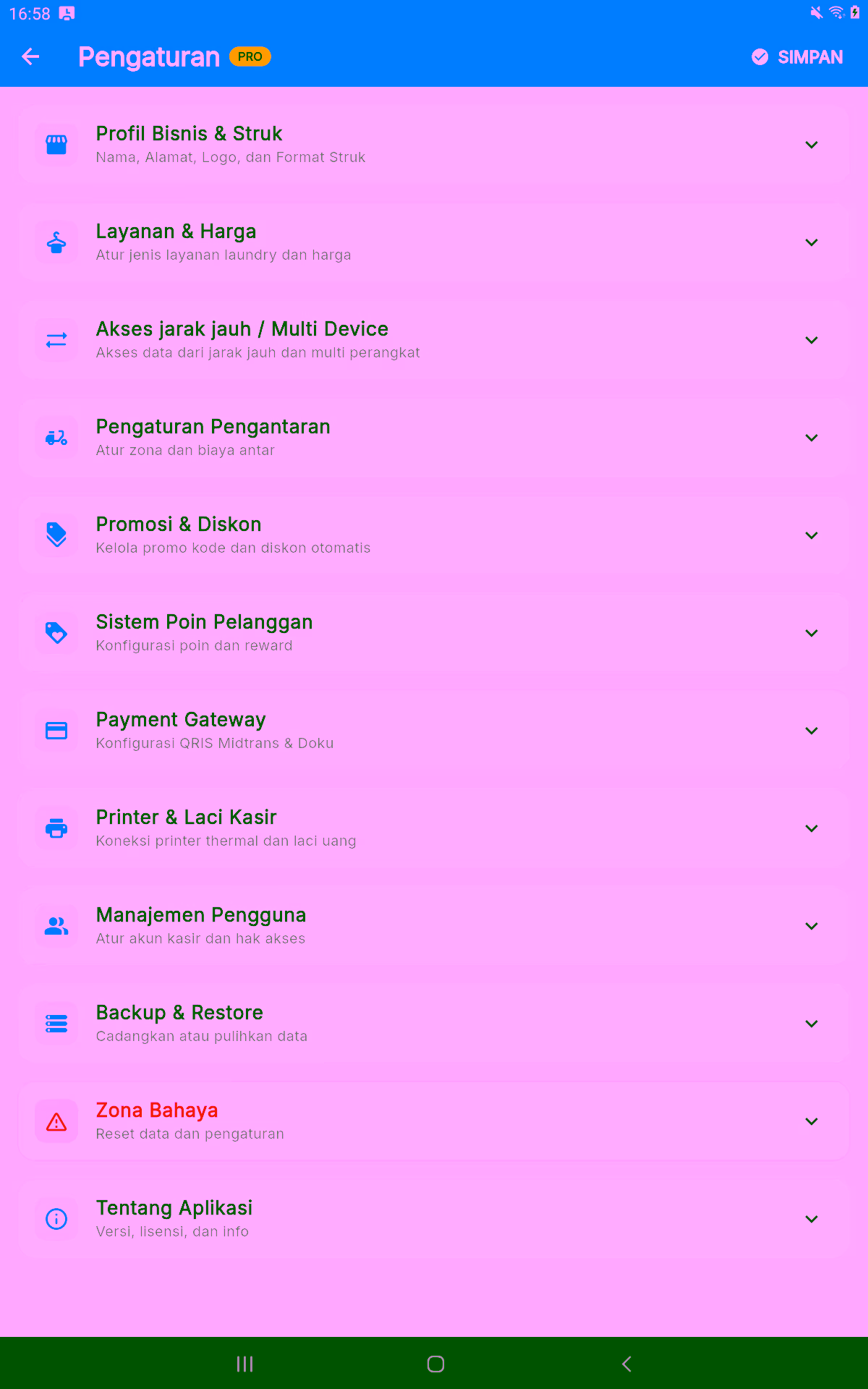 Bagian lanjutan Pengaturan