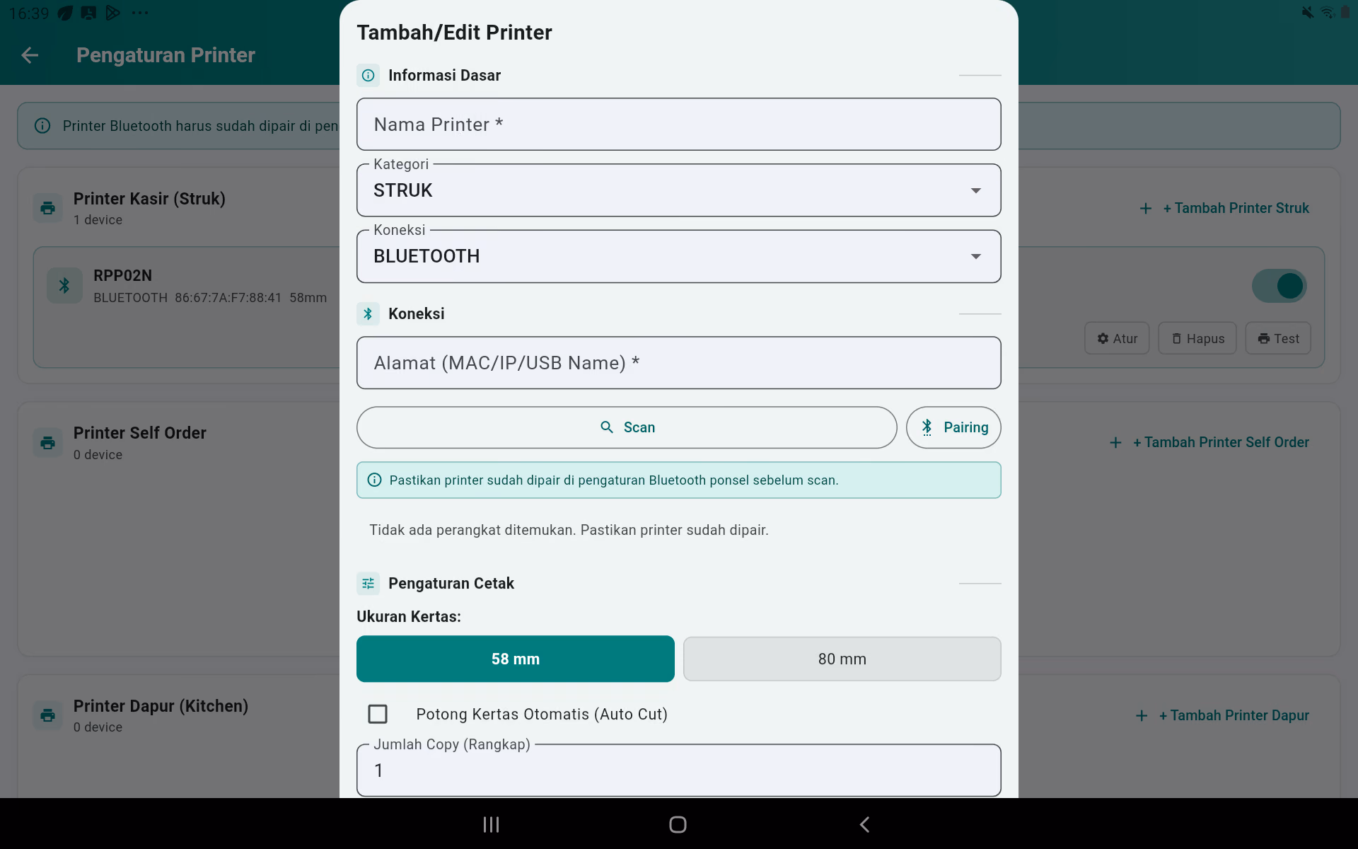 Form printer Bluetooth