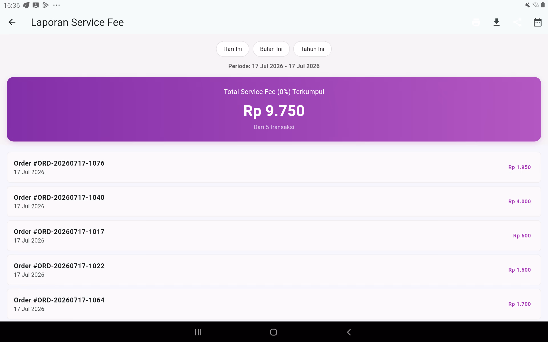 Laporan service fee