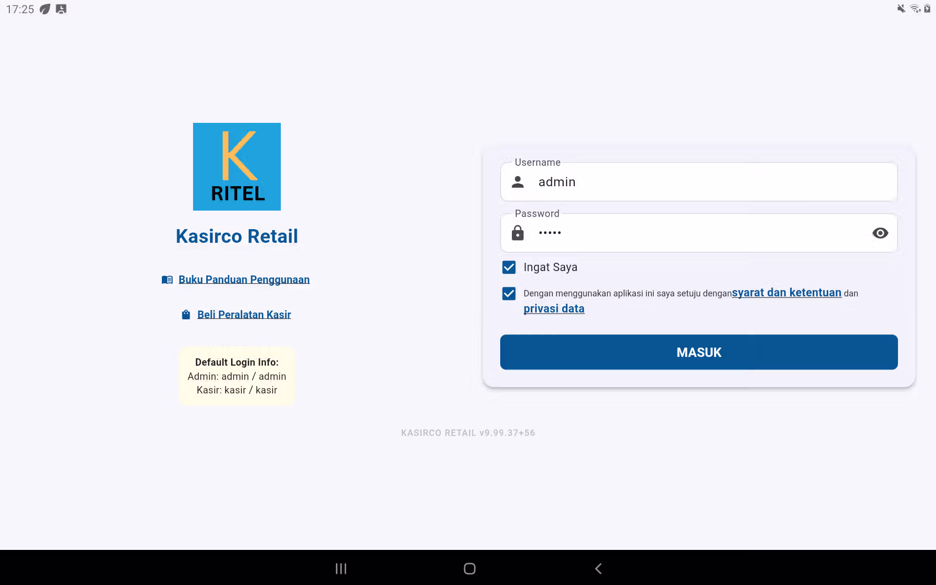 Halaman login Kasirco Ritel