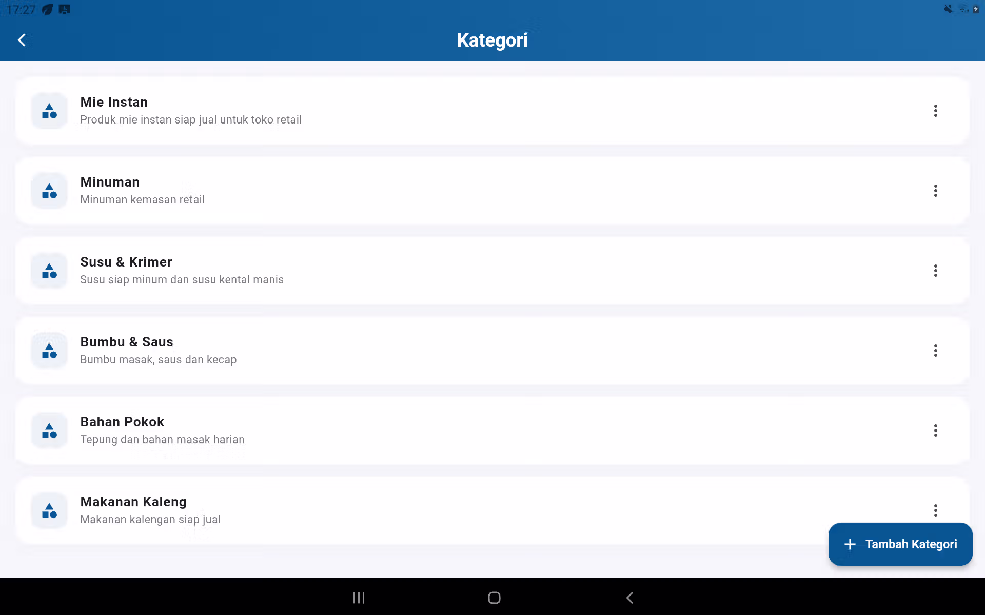 Daftar kategori Kasirco Ritel